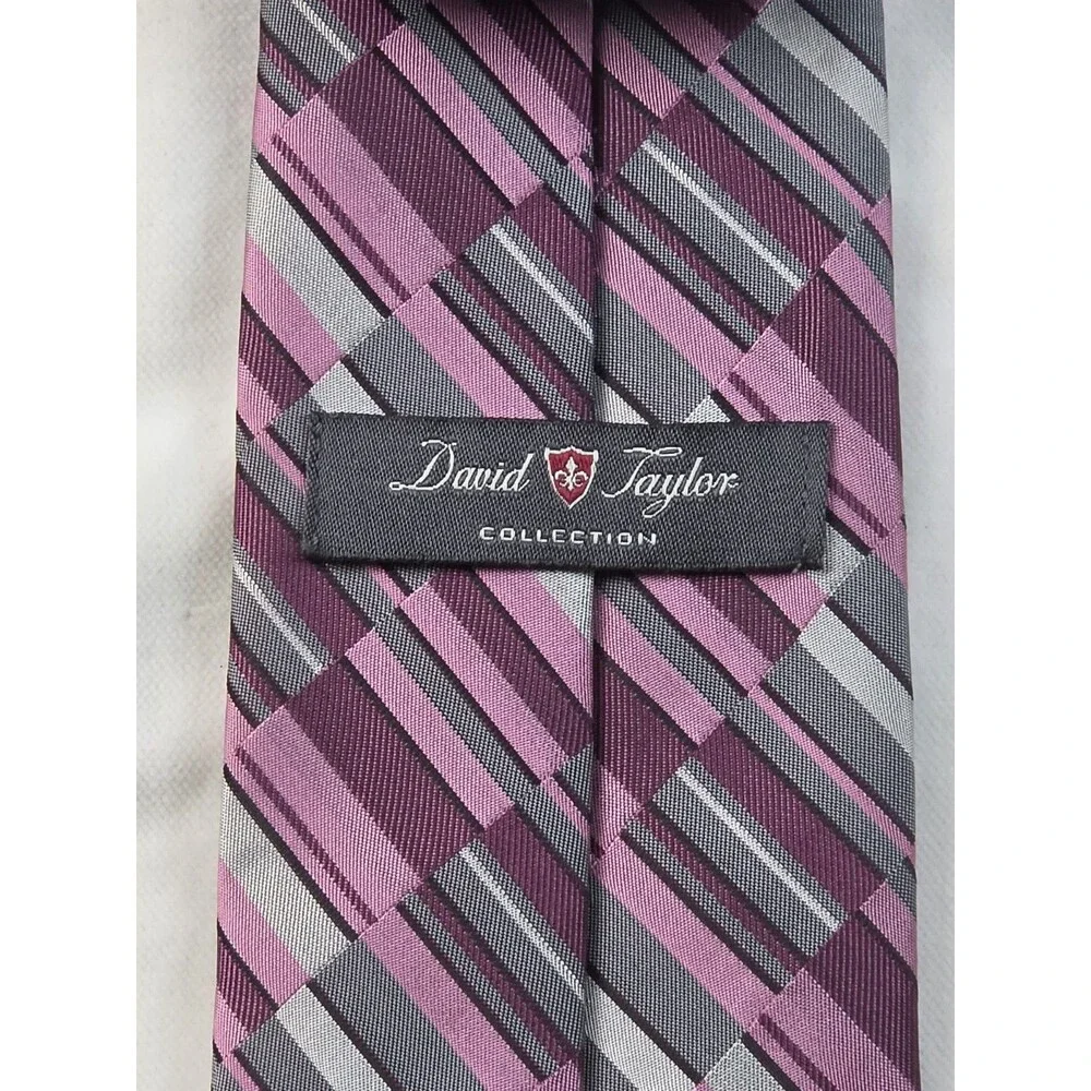 Purple, Pink & Grey Plaid Geometric Men's Necktie